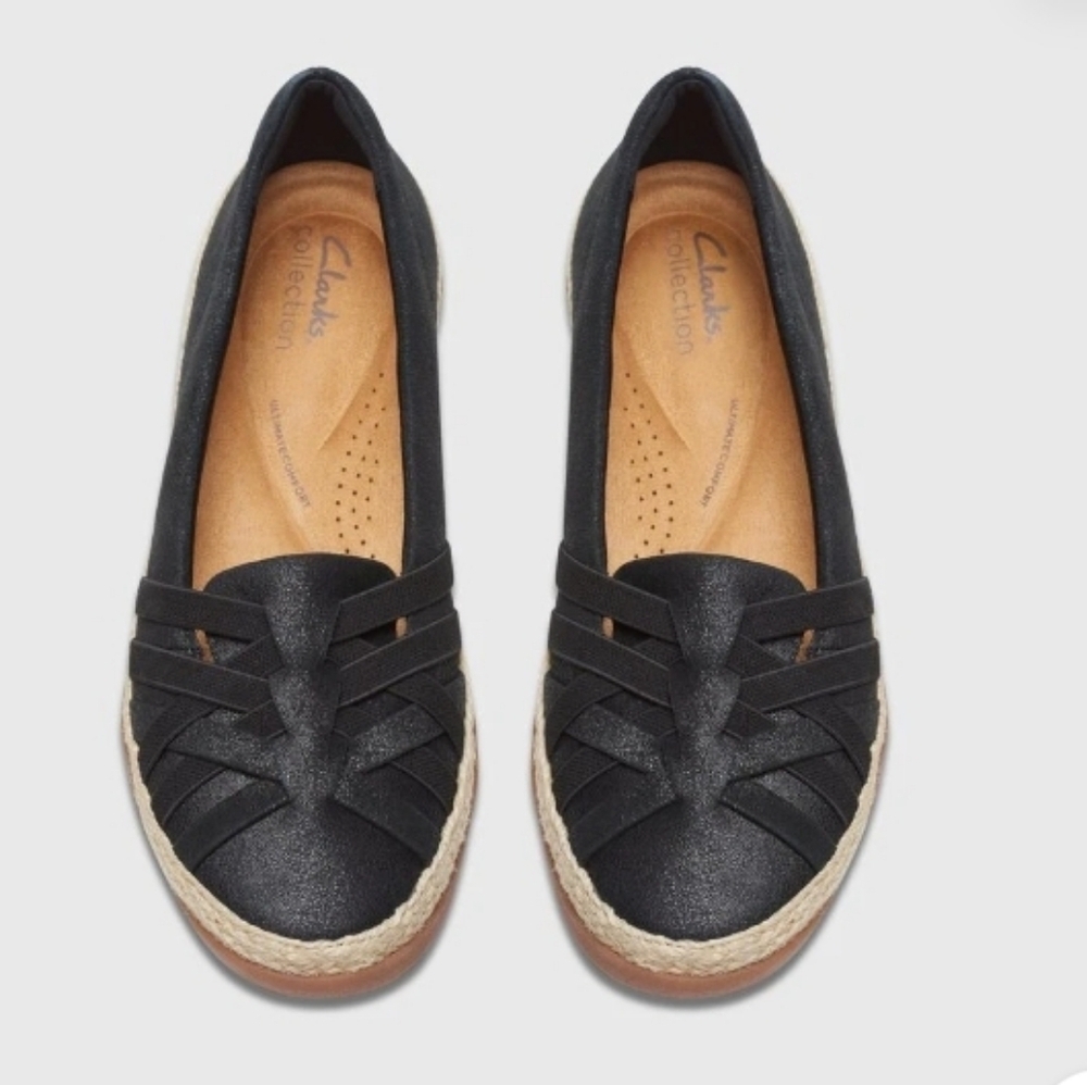 Clarks Suede Elaine Petals Slip On Comfy Soft Woven Casual Coastal Espadrille - Picture 5 of 10